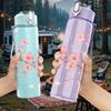 1PC Cherry Blossom Floral 750ml Color Plastic Sports Water Bottle Leakproof Flip Straw Lid For Sports Office Home Use