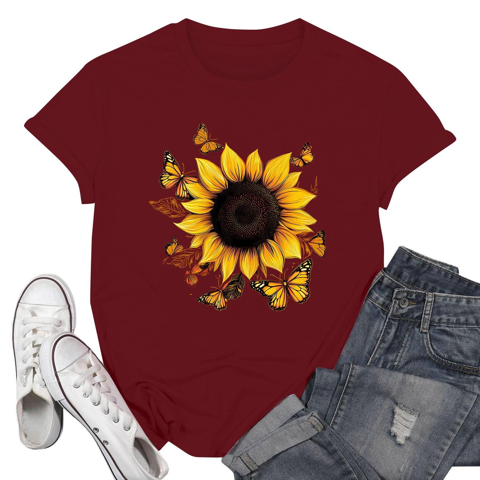 

Women s Fashion Casual Printed Short Sleeve Round Neck Pullover Tops S винний