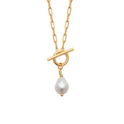 [R5787] - Gold Plated Necklace 'Sissi' White Gold - 22x7 Mm