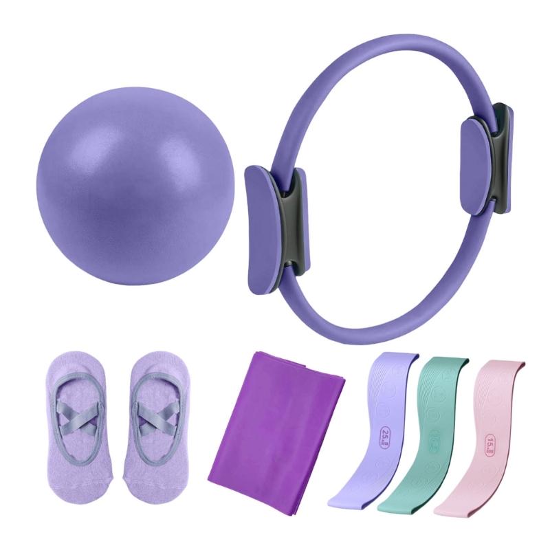 

7 Pcs Yoga Training Kits Pilates Essential Kits Resistance Band Pilates Rings Pilates Ball Body Sculpting Tool