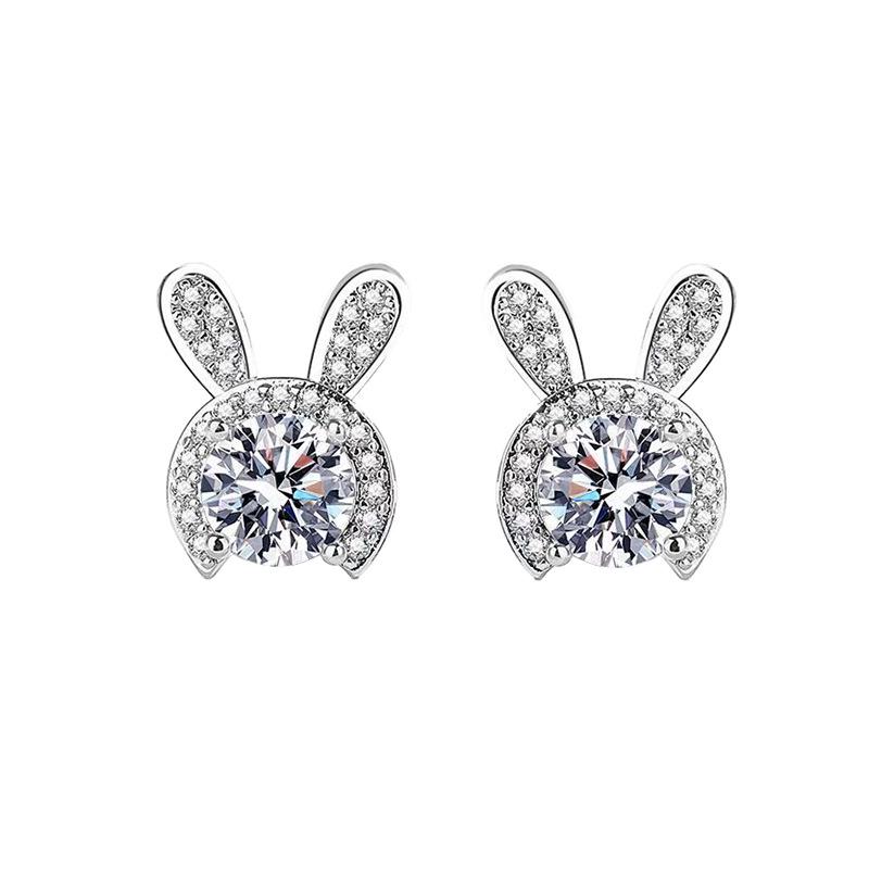 Trendy S925 Silver Rabbit Stud Earrings for Women - Elegant, Cute, and High-End Dangle Ear Jewelry