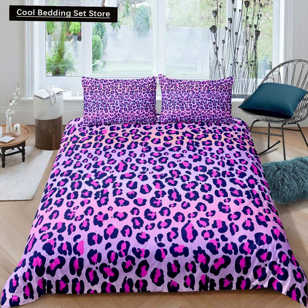 Pink Leopard King Queen Duvet Cover Girly Glitter Bedding Set Cheetah Skin Pattern Quilt Cover 2/3pcs Polyester Comforter Cover