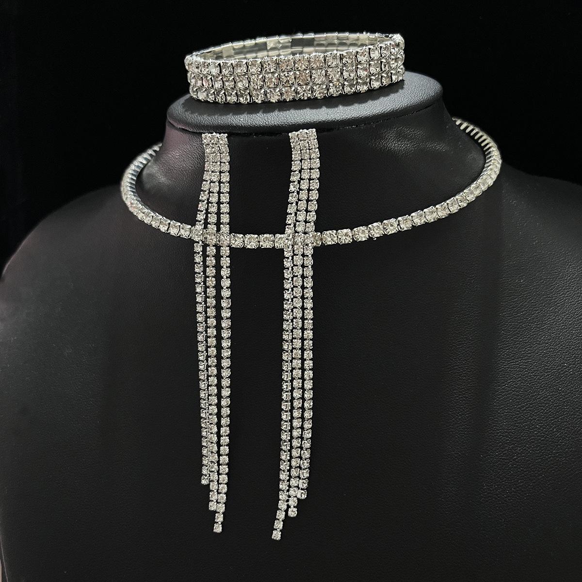 

Niche Simple Soil Diamond эластичный браслет ожерелье геометрические серьги с бахромой ювелирные изделия комплект из трех предметов