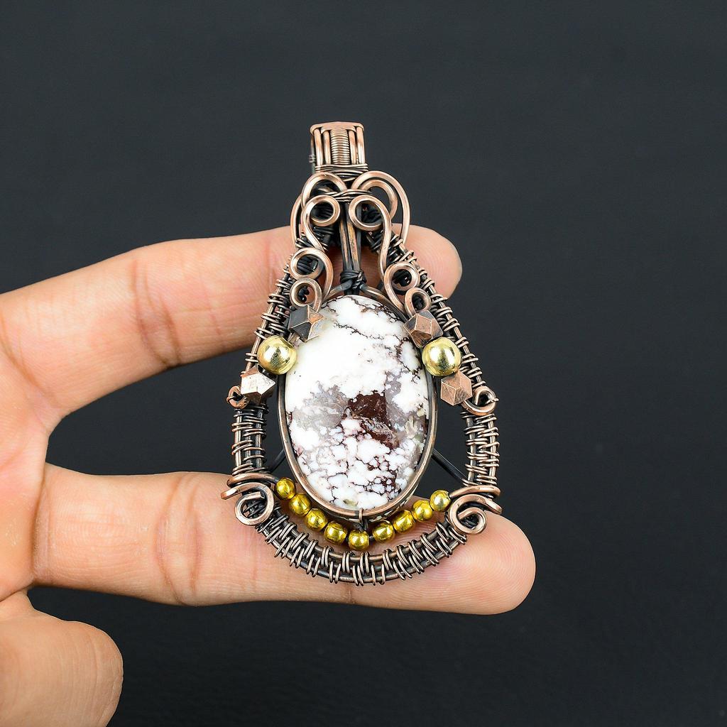 Wild Horse Pendant Gemstone Jewelry, 999 Copper Wire Wrapped Handmade Pendant, Latest Design Jewelry