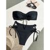 Bandeau Bikinis Women Sexy Drawstring Swimsuit Solid Swimwear Padded Bathing Suit Female Bathers Swimming Swim Beachwear