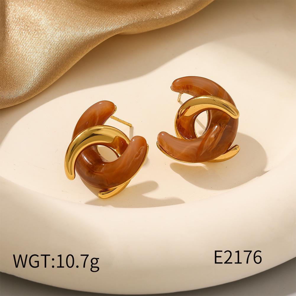 Gradient Resin Stainless Steel Hoop Earrings - Versatile Multicolor C-Shape Design.