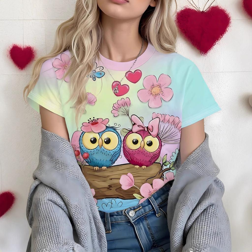 New Ladies Owl Cute Short Sleeve T-Shirt