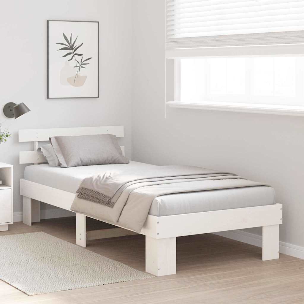White Bed Frame with Headboard 75 x 190 cm Solid Pine Wood