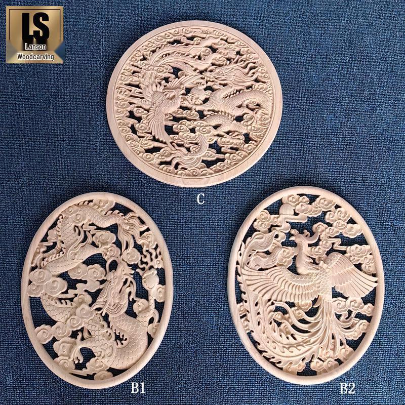 Chinese Ruyi Dragon & Phoenix Relief Plate with Auspicious Clouds and Four Divine Beasts