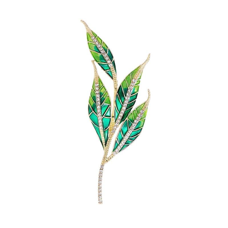 

Green Leaves Brooch Pin Rhinestone Enamel Plant Jewelry for Women Suitable for Wedding Banquet Gift