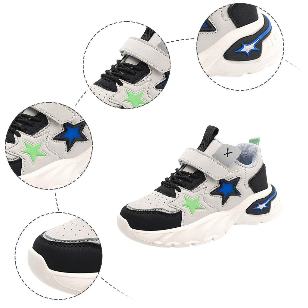 PU Leather Sport Shoes For Boys Girls Fashion Teenager Kids Sneakers Lace Up Buckles Anti-Slip Soft-Soled Running Shoes Children