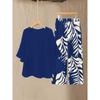 Damen Sommer Chiffon Kurzarm Zweiteiler Set in Übergröße – Elegantes Lockeres Oberteil und Hosen Outfit