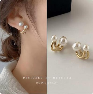 2023 Trendy Niche Pearl Hook Earrings: Luxurious, Versatile Two-Band Design for Women