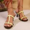 Summer New Versatile French High-heeled Slippers Women's Fashion Outer Wear Square Thin Heel I-strap Roman Slippers