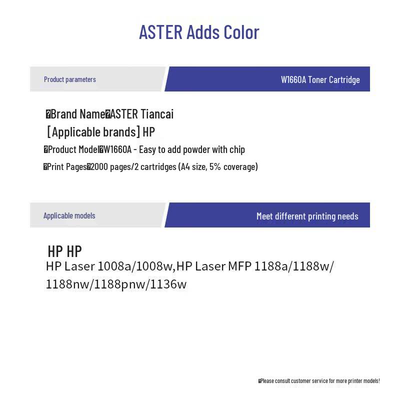 W1660A Compatible Toner Cartridge for HP 166a/1008a/1188 Series (2-Pack, with Chip)