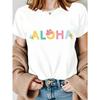 Women's Casual Summer Wear Featuring a White T-Shirt Adorned with an Aloha Floral Design