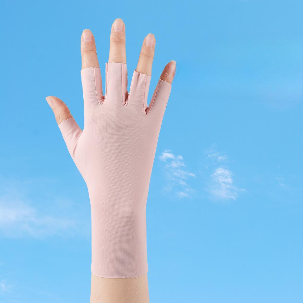 Sunscreen Gloves for Women In Summer UV Proof Thin Cool and Breathable Half Finger Riding Ice Silk Manicure Gloves