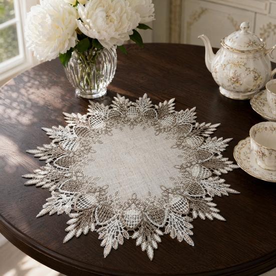 Lace Table Mat, Non-Slip Round Placemat, Heat-Insulating Anti-Scalding Oil-Stain Resistant Tablecloth for Kitchen Dining Table