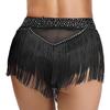 Rhinestone Tassel Belly Dance Shorts for Women Sheer Mesh High Elastic Briefs Underwear for Samba Stage Performance