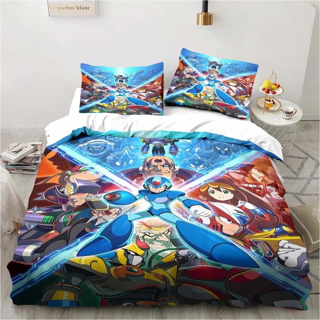 Mega Man X Dive Bedding Set,Rock Man Duvet Cover 3D Print Quilt Cover Pillowcase Single Double Size Boys Girls Birthday Gift