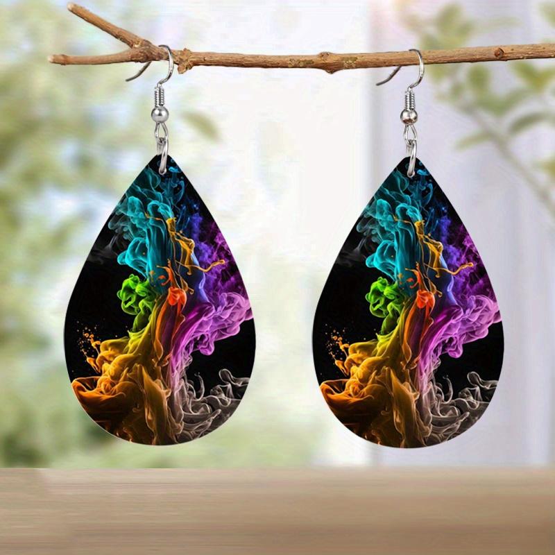 Clouds Fog Pattern PU Leather Earrings For Women Creative Fashion Water Drop Shape Dangle Earrings Double-sided Pattern Design Earring