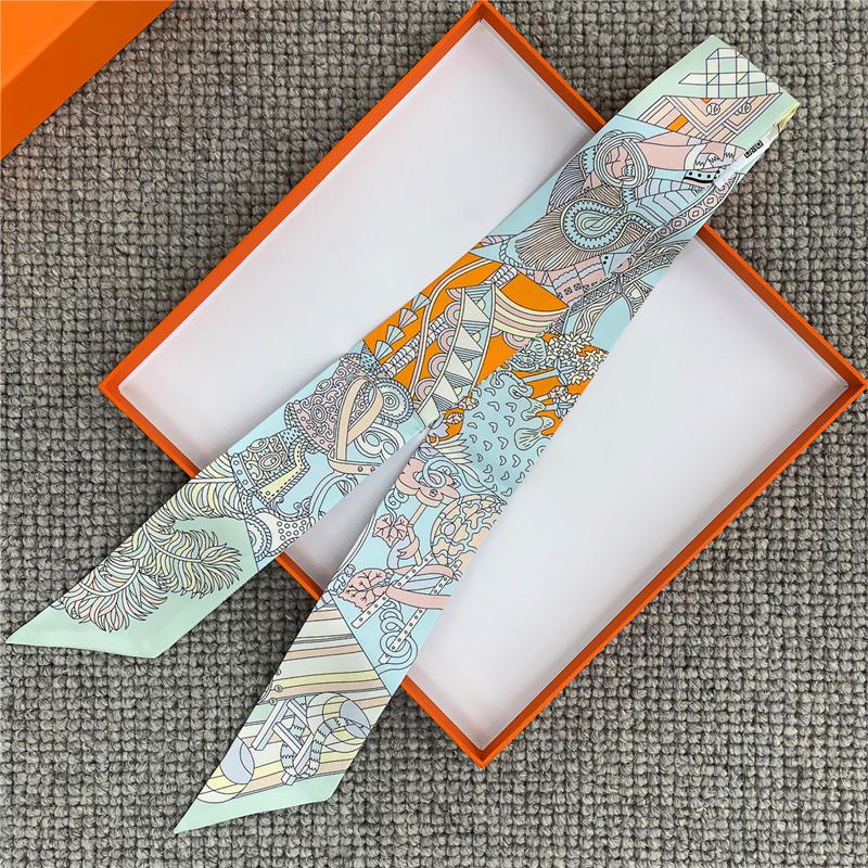 POBING Fashion Print 18m/m Twill Silk Scarves Women Luxury Brand Scarf Bag Ribbons Tie Head Scarf Small Long Skinny Scarf 86*5CM