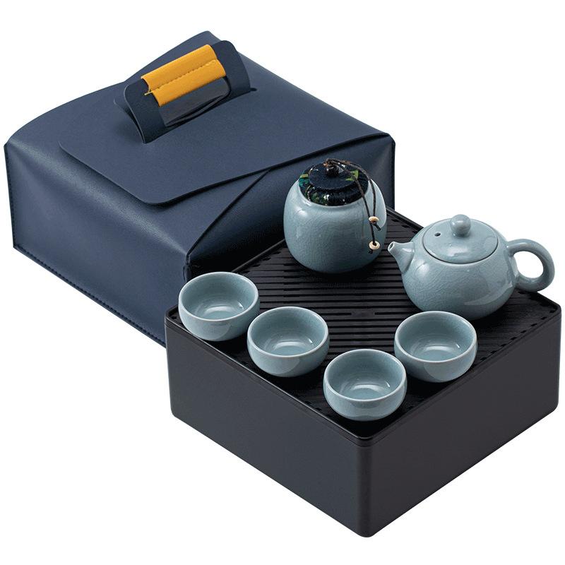 Ceramic Ge Kiln Kung Fu Travel Tea Set Set for Business, Real Estate, Banking, Corporate Event Gift, Portable Teapot