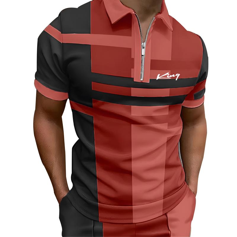 Casual Retro Fashion Lightweight Men's Top T-shirt Summer 3D Digital Printed Men's Zipper Short Sleeved Polo Shirt