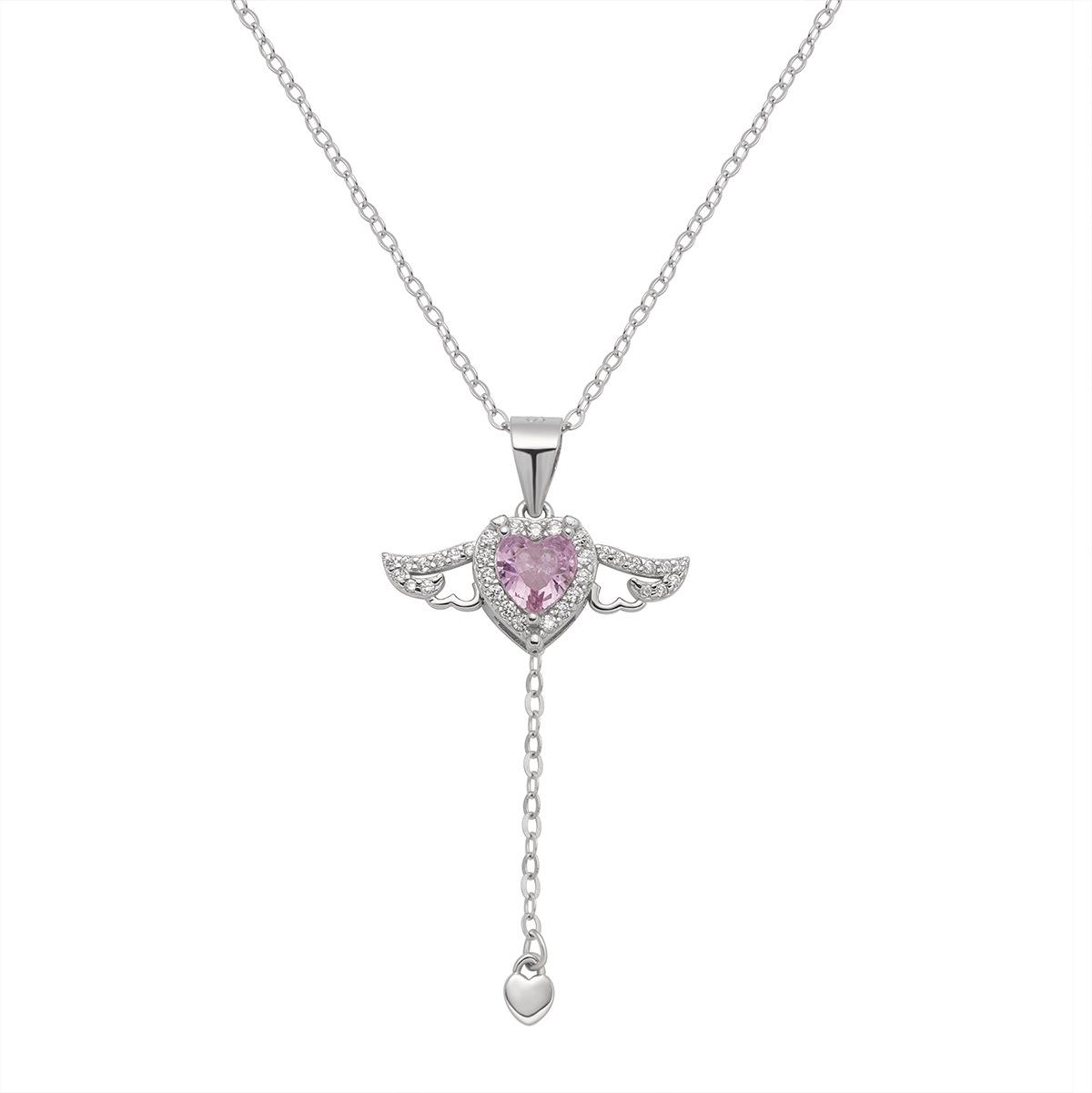 

Серебряное ожерелье S925 с сердечком Купидона, женские крылья могут двигаться и тянуться, кулон, подарок на День святого Валентина для девушки 925 Silver