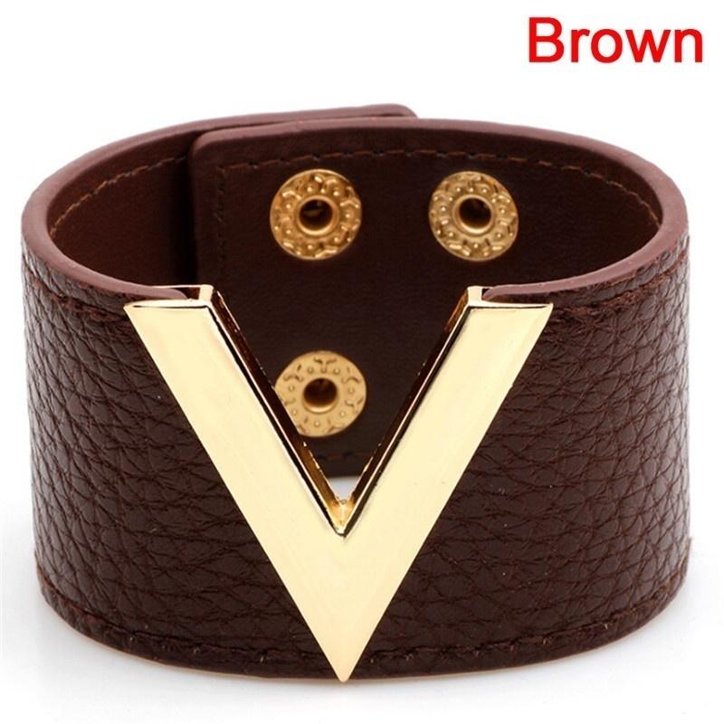 Wide V Leather Bangle Punk Cuff Bracelet Wrap Wristband Jewelry Accessories