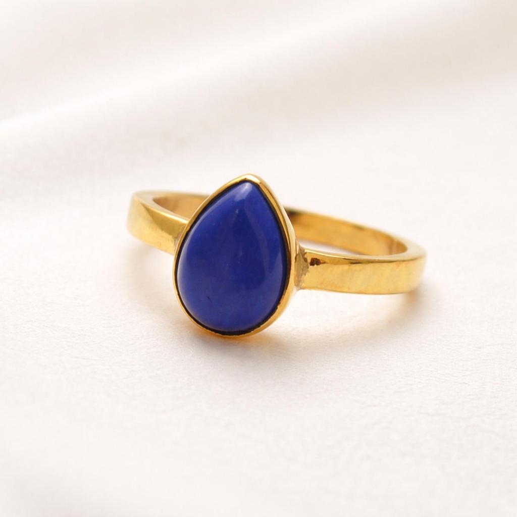 Blue Lapis Lazuli Pear Cut Gemstone Ring, 925 Sterling Silver Jewelry, Minimalist Bohemian Ring