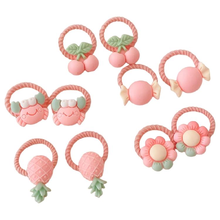 10Pcs Elastic Hair Bands for Toddler Girl with Flower and Fruit Designs for Children Various Hairstyles Hair Circles