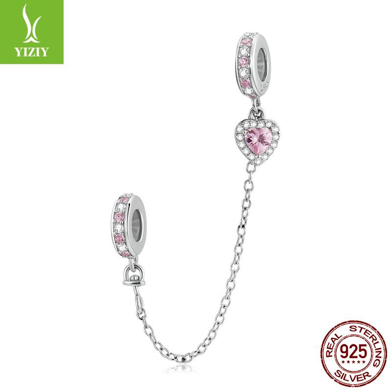 Valentine'S Day Love Silver Silicone Safety Chain Accessories, Pink Zircon Diy String Decoration Scc2125