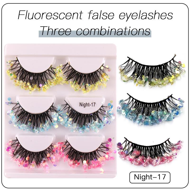 3 Paar Leuchtende Pailletten Falsche Wimpern Bühnen-Make-up Farbige Pailletten Glitzer Wimpern