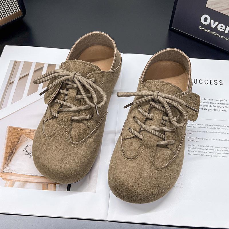 

French retro Birkenstock board shoes women s 2025 spring and autumn new flat heel casual sports two wear round head lace-up German training shoes 41 хаки