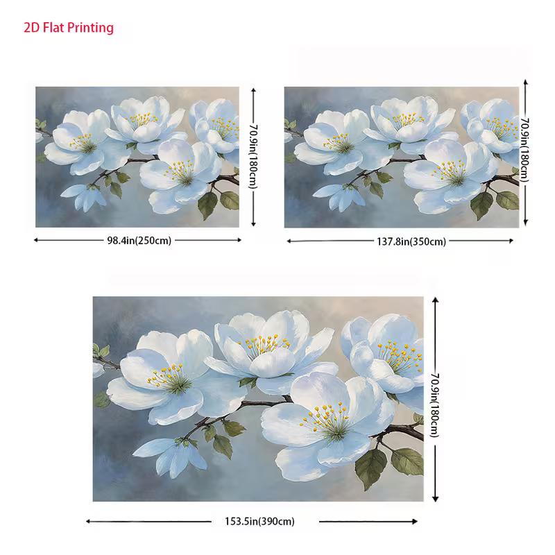 2D Flat Floral Art Backdrop Light Blue Magnolia with Green Leaves Background Cloth