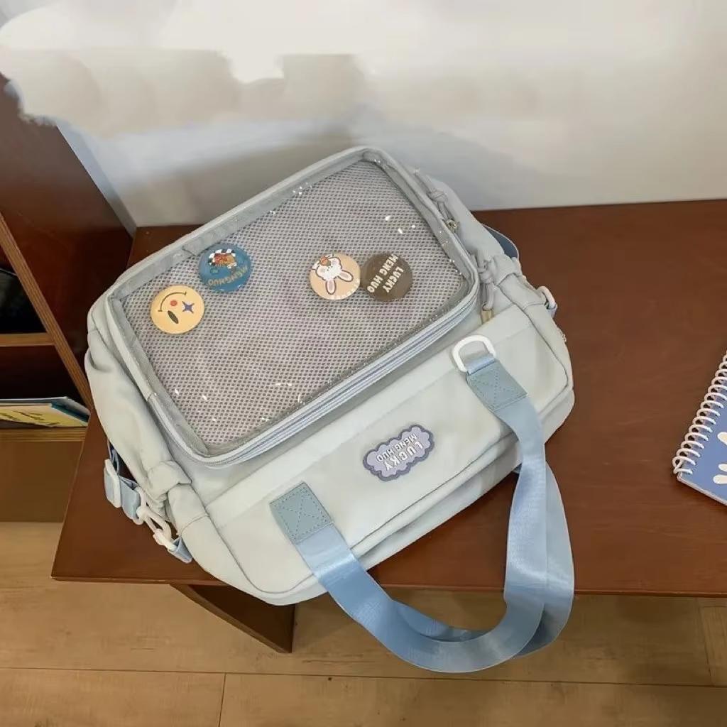 Y2K Women Ita Backpack Fashion DIY Badge Knapsack Cute Girl Girl Transparent Pocket Casual Nylon Large Capacity Shoulder Handbag