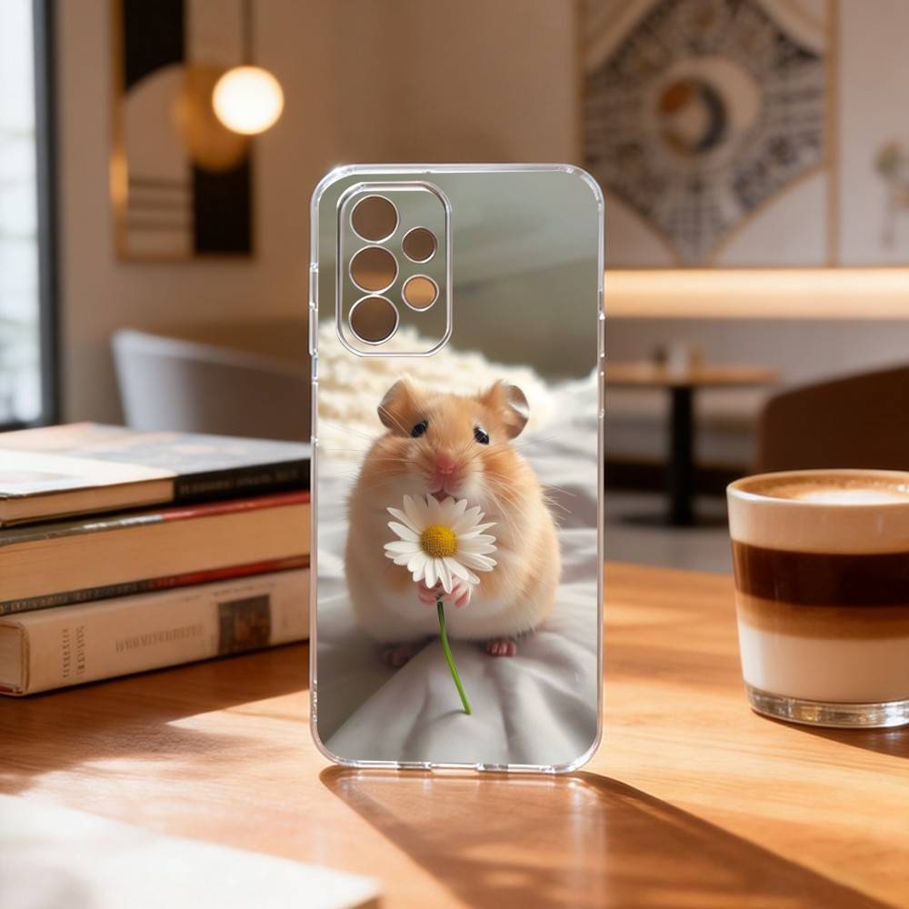 Cute Animal Fluffy Hamsters Phone Case Transparent Silicone Soft For Samsung S25,S24,S21,S22,S23,S30,Ultra,S20,Plus,Fe