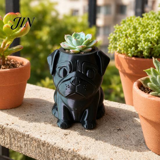 Space-saving Flower Pot 3D Printed Pug Planter Pot, Decorative Dog Flowerpot for Compact Indoor Outdoor, Cactus Succulents Plants Container, Pet Lover