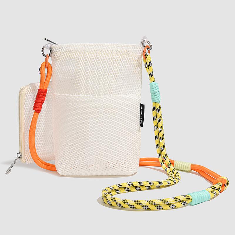 

Simple mesh messenger bag female light travel beach backpack bucket mobile phone bag commuter ID bag male белый
