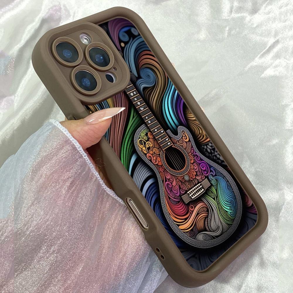 JT172 Colorful Acoustic Guitar Art for iPhone 17 16 15 14 Pro Max Samsung S26 S25 Ultra A17 A16 A07 A56 A15 Xiaomi 15T Redmi 15c 14C Soft TPU Case