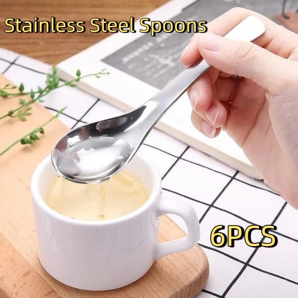 6PCS Thick Stainless Steel Spoons Food-grade Dessert Spoons Durable Soup Spoons  Dining Table