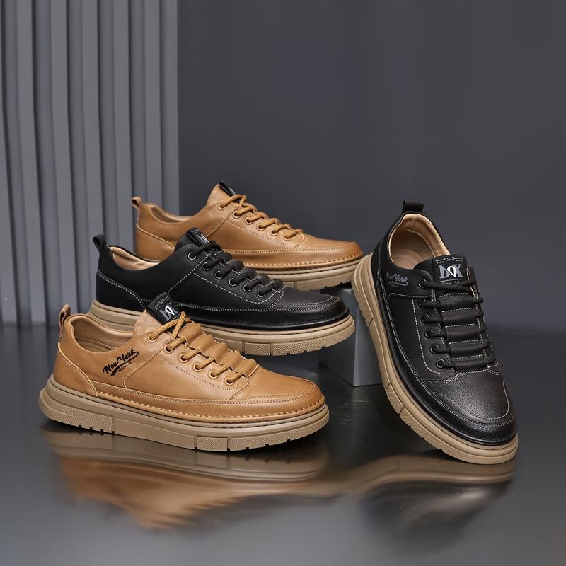 Golden Sapling Mens Fashion Flats Sneakers Winter Genuine Leather Walking Casual Shoes Comfortable Men Trendy Skateboad Shoes