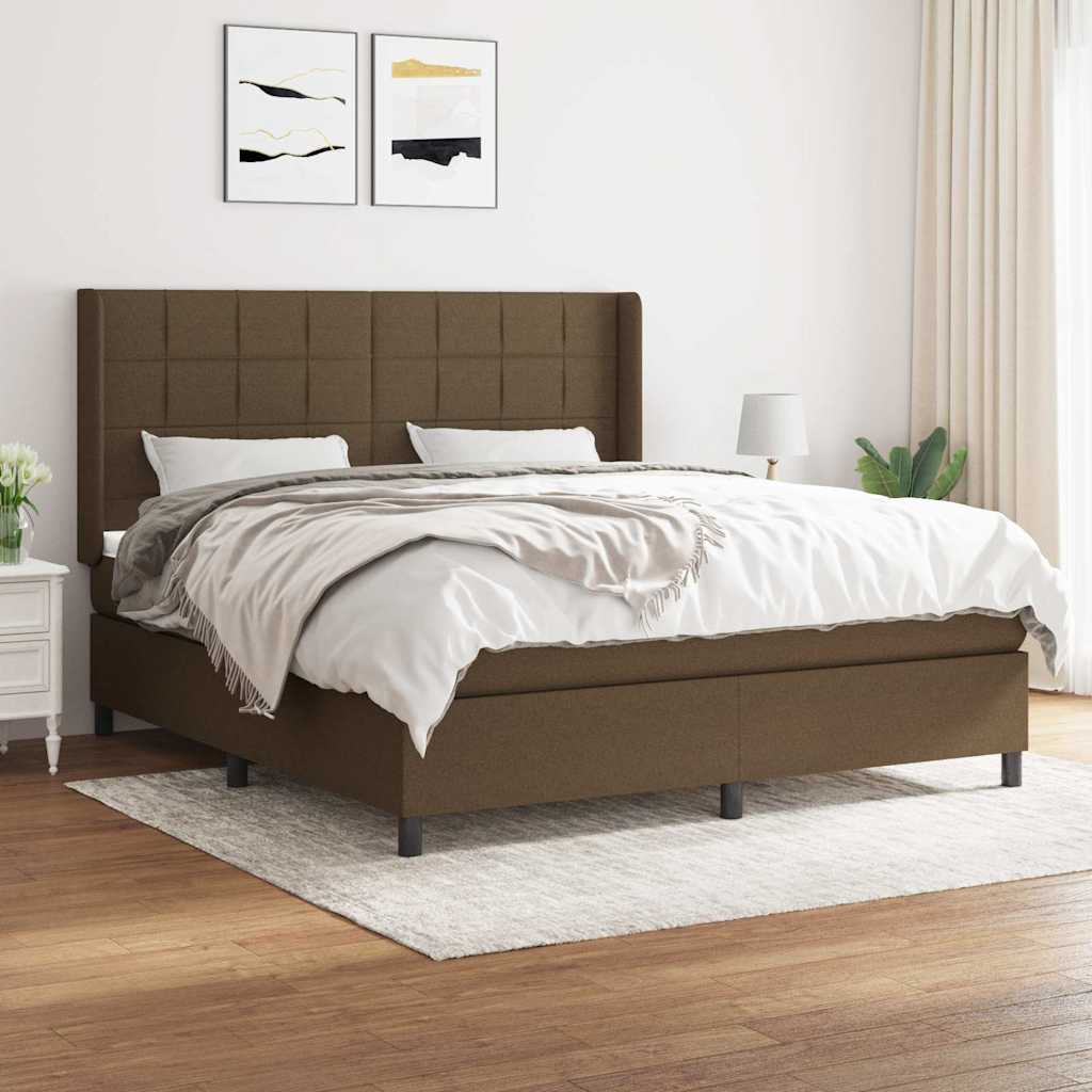 Box Spring Bed with Mattress Dark Brown 160x200 cm Fabric