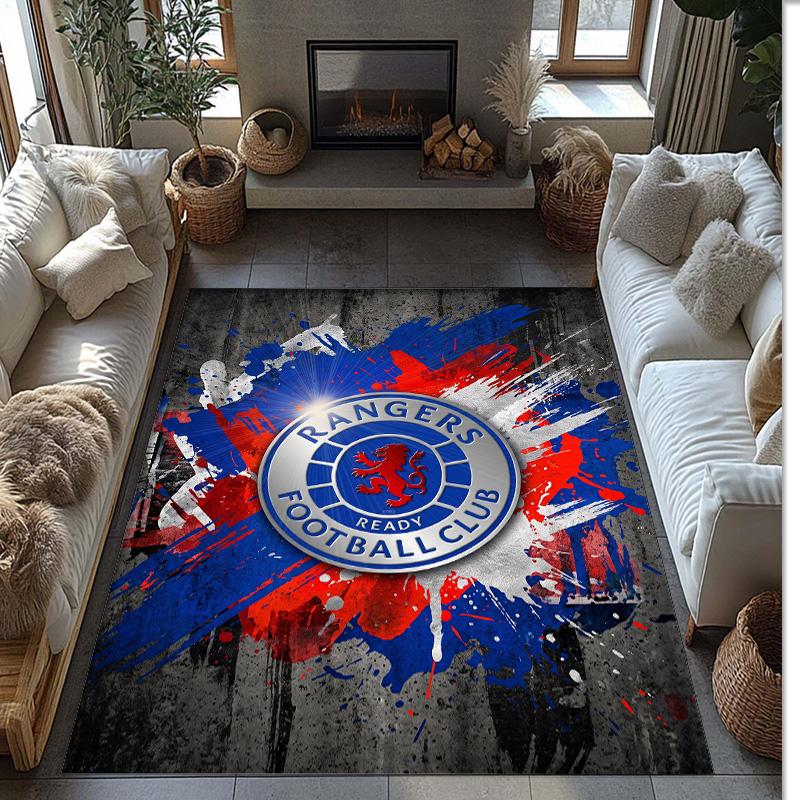 Tappeto Morbido per Area Calcio Rangers FC con Motivo Calcio, Antiscivolo, Tappeto per Pavimento Interno, Tappetino Decorazione Sportiva per Camera da Letto