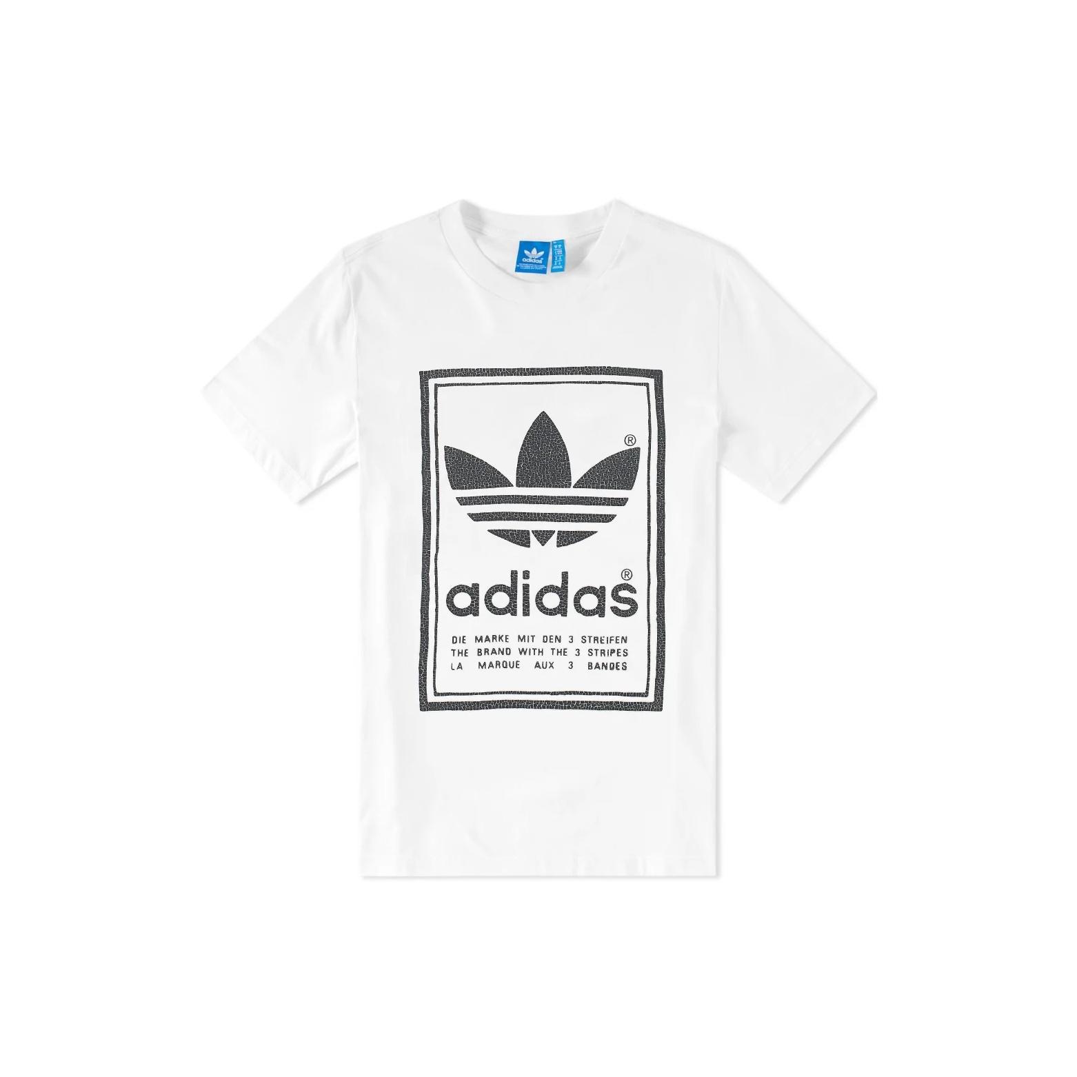 adidas originals Double Sided Printing Large Logo Casual Short Sleeve White Men s BS3136 L
