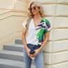 Summer New V-neck Geometric Print Loose Chiffon Shirt Women Short Sleeve Elegant Blouse Woman Loose Fashion Office Lady Tops 24074