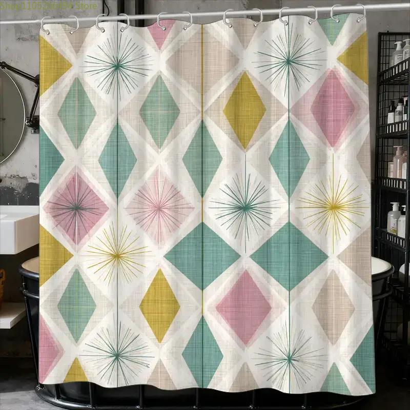 1pc Bathroom Shower Curtain, Patchwork Art Exhibition, Vintage Party Shower Curtain, Includes 12 Hooks, 180*180cm Bathroom Cur