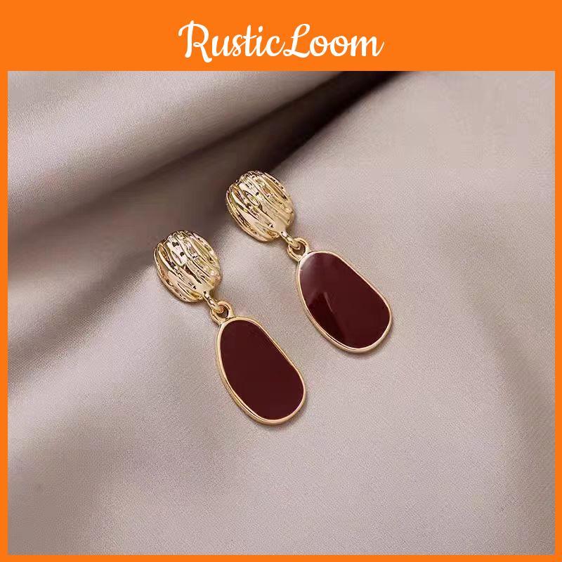 Earrings Alloy Geometric For Women With Retro Red Style And Spring Trend