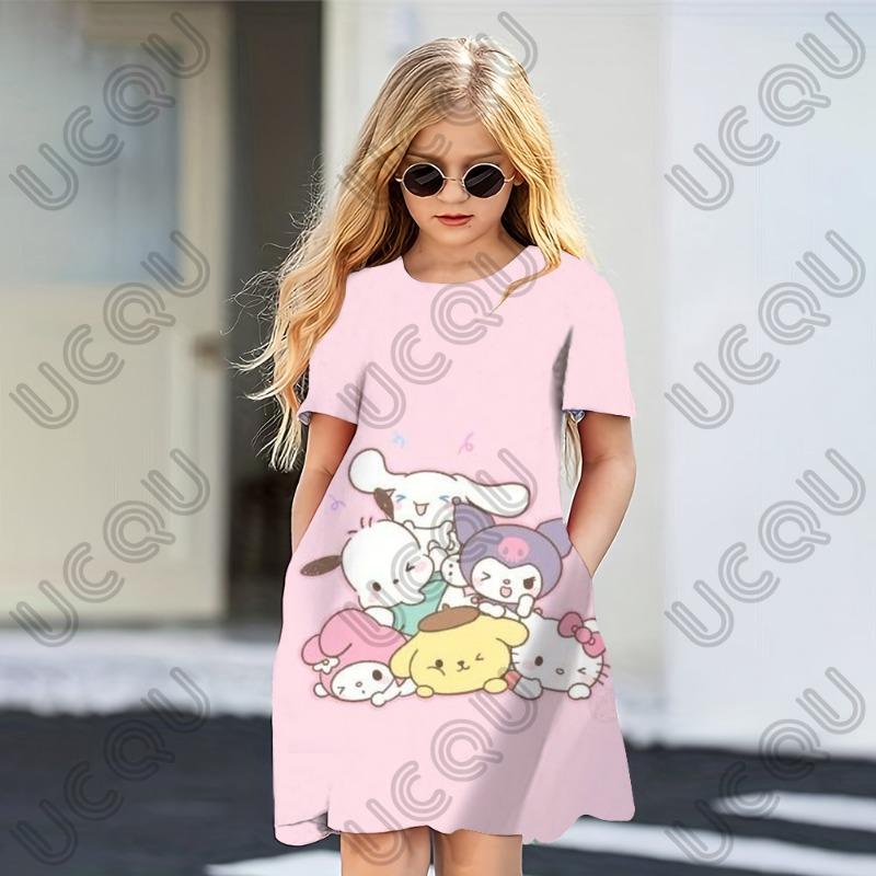 3d Daily Short Sleeve Cartoon Kids Girl Cute Yugui dog Kuromi Hello Kitty 110
